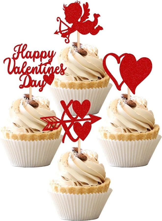 Incrizma 12 PCS Happy Valentine's Day Cupcake Toppers with Glitter Heart XOXO Cupid Cupcake Picks Valentine's Day Theme Wedding Bridal Shower Birthday Party Cake Decorations Supplies Red (XOXO Cupid) - Image 2